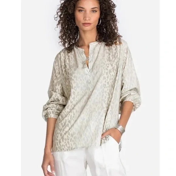 Johnny Was Tops - Johnny Was Calme Post Yoga Pullover Blouse BOHO Cream Cheetah Stripe Sz Small